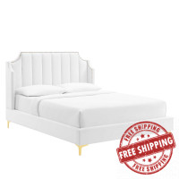 Modway MOD-6412-WHI Daniella Performance Velvet Queen Platform Bed White