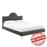 Modway MOD-6516-CHA Sunny Performance Velvet Queen Bed Charcoal