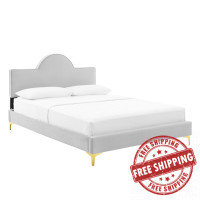 Modway MOD-6516-LGR Sunny Performance Velvet Queen Bed Light Gray