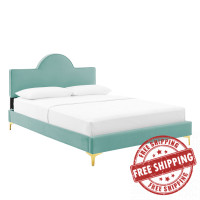 Modway MOD-6516-MIN Sunny Performance Velvet Queen Bed Mint