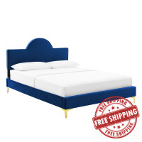 Modway MOD-6516-NAV Sunny Performance Velvet Queen Bed Navy