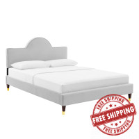 Modway MOD-6517-LGR Aurora Performance Velvet Queen Bed Light Gray
