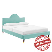 Modway MOD-6517-MIN Aurora Performance Velvet Queen Bed Mint