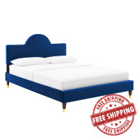 Modway MOD-6517-NAV Aurora Performance Velvet Queen Bed Navy