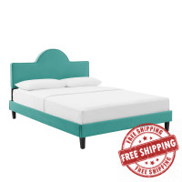 Modway MOD-6518-TEA Soleil Performance Velvet Queen Bed Teal