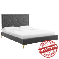 Modway MOD-6589-CHA Kendall Performance Velvet Queen Bed Charcoal