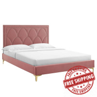 Modway MOD-6589-DUS Kendall Performance Velvet Queen Bed Dusty Rose