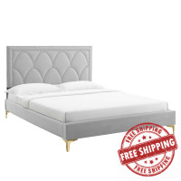 Modway MOD-6589-LGR Kendall Performance Velvet Queen Bed Light Grey