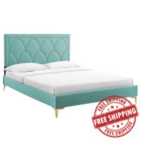 Modway MOD-6589-MIN Kendall Performance Velvet Queen Bed Mint
