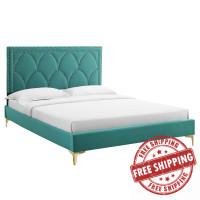 Modway MOD-6589-TEA Kendall Performance Velvet Queen Bed Teal