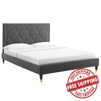 Modway MOD-6590-CHA Kendall Performance Velvet Queen Bed Charcaol