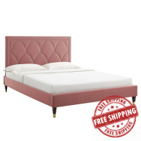 Modway MOD-6590-DUS Kendall Performance Velvet Queen Bed Dusty Rose