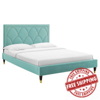 Modway MOD-6590-MIN Kendall Performance Velvet Queen Bed Mint