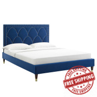 Modway MOD-6590-NAV Kendall Performance Velvet Queen Bed Navy