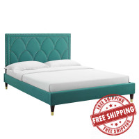 Modway MOD-6590-TEA Kendall Performance Velvet Queen Bed Tea