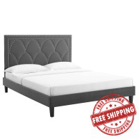 Modway MOD-6591-CHA Kendall Performance Velvet Queen Bed Charcoal