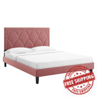 Modway MOD-6591-DUS Kendall Performance Velvet Queen Bed Dusty Rose