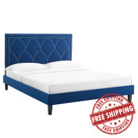Modway MOD-6591-NAV Kendall Performance Velvet Queen Bed Navy