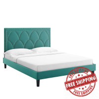 Modway MOD-6591-TEA Kendall Performance Velvet Queen Bed Teal