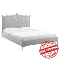 Modway MOD-6592-LGR Clara Performance Velvet Queen Platform Bed Light Gray