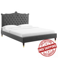 Modway MOD-6593-CHA Clara Performance Velvet Queen Platform Bed Charcaol