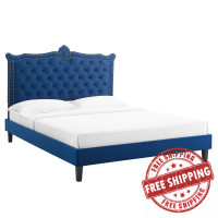 Modway MOD-6594-NAV Clara Performance Velvet Queen Platform Bed Navy