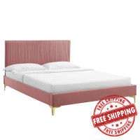 Modway MOD-6595-DUS Peyton Performance Velvet Queen Platform Bed Dusty Rose