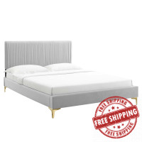 Modway MOD-6595-LGR Peyton Performance Velvet Queen Platform Bed Light Gray