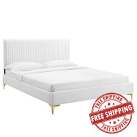 Modway MOD-6595-WHI Peyton Performance Velvet Queen Platform Bed White