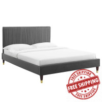 Modway MOD-6596-CHA Peyton Performance Velvet Queen Platform Bed Charcoal