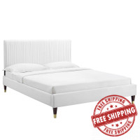 Modway MOD-6596-WHI Peyton Performance Velvet Queen Platform Bed White