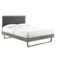 Modway MOD-6635-GRY-CHA Gray Charcoal Willow King Wood Platform Bed With Angular Frame