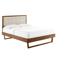 Modway MOD-6635-WAL-BEI Walnut Beige Willow King Wood Platform Bed With Angular Frame