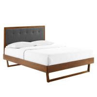 Modway MOD-6635-WAL-CHA Walnut Charcoal Willow King Wood Platform Bed With Angular Frame