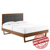 Modway MOD-6635-WAL-CHA Walnut Charcoal Willow King Wood Platform Bed With Angular Frame