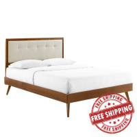 Modway MOD-6637-WAL-BEI Walnut Beige Willow Full Wood Platform Bed With Splayed Legs