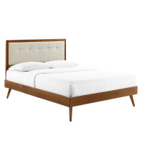 Modway MOD-6638-WAL-BEI Walnut Beige Willow King Wood Platform Bed With Splayed Legs