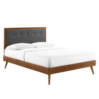 Modway MOD-6638-WAL-CHA Walnut Charcoal Willow King Wood Platform Bed With Splayed Legs
