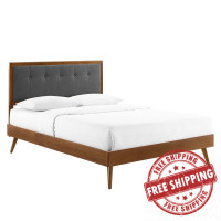 Modway MOD-6638-WAL-CHA Walnut Charcoal Willow King Wood Platform Bed With Splayed Legs