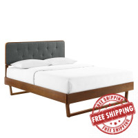 Modway MOD-6643-WAL-CHA Walnut Charcoal Bridgette Full Wood Platform Bed With Angular Frame