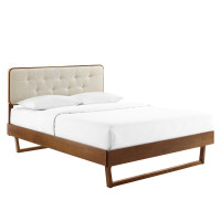 Modway MOD-6644-WAL-BEI Walnut Beige Bridgette King Wood Platform Bed With Angular Frame