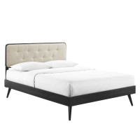 Modway MOD-6646-BLK-BEI Black Beige Bridgette Full Wood Platform Bed With Splayed Legs
