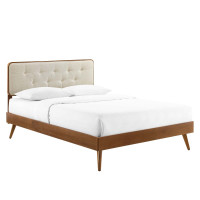 Modway MOD-6646-WAL-BEI Walnut Beige Bridgette Full Wood Platform Bed With Splayed Legs