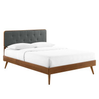 Modway MOD-6647-WAL-CHA Walnut Charcoal Bridgette King Wood Platform Bed With Splayed Legs