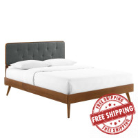 Modway MOD-6647-WAL-CHA Walnut Charcoal Bridgette King Wood Platform Bed With Splayed Legs