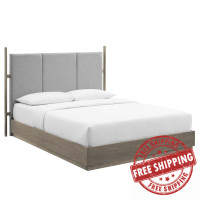 Modway MOD-6680-OAK-LGR Merritt Upholstered Queen Platform Bed Oak Light Gray