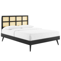Modway MOD-6694-BLK Black Sidney Cane and Wood King Platform Bed With Splayed Legs