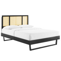 Modway MOD-6695-BLK Black Kelsea Cane and Wood Full Platform Bed With Angular Legs