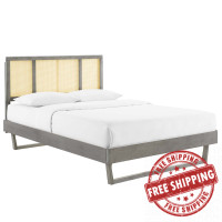 Modway MOD-6695-GRY Gray Kelsea Cane and Wood Full Platform Bed With Angular Legs