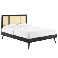 Modway MOD-6696-BLK Black Kelsea Cane and Wood Full Platform Bed With Splayed Legs